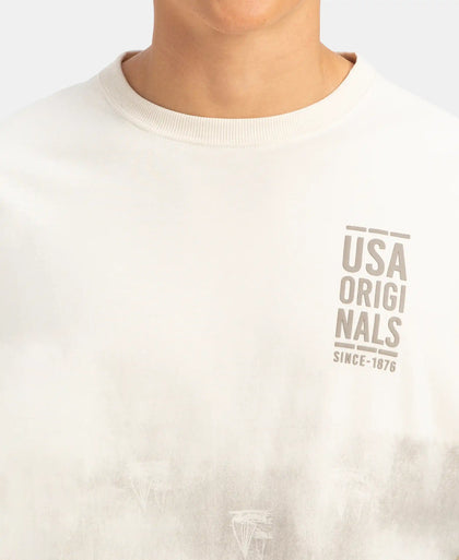 Super Combed Cotton Rich Graphic Printed Oversized T-Shirt - Almond Milk USA