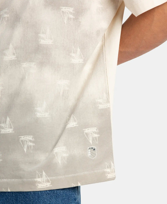 Super Combed Cotton Rich Graphic Printed Oversized T-Shirt - Almond Milk USA
