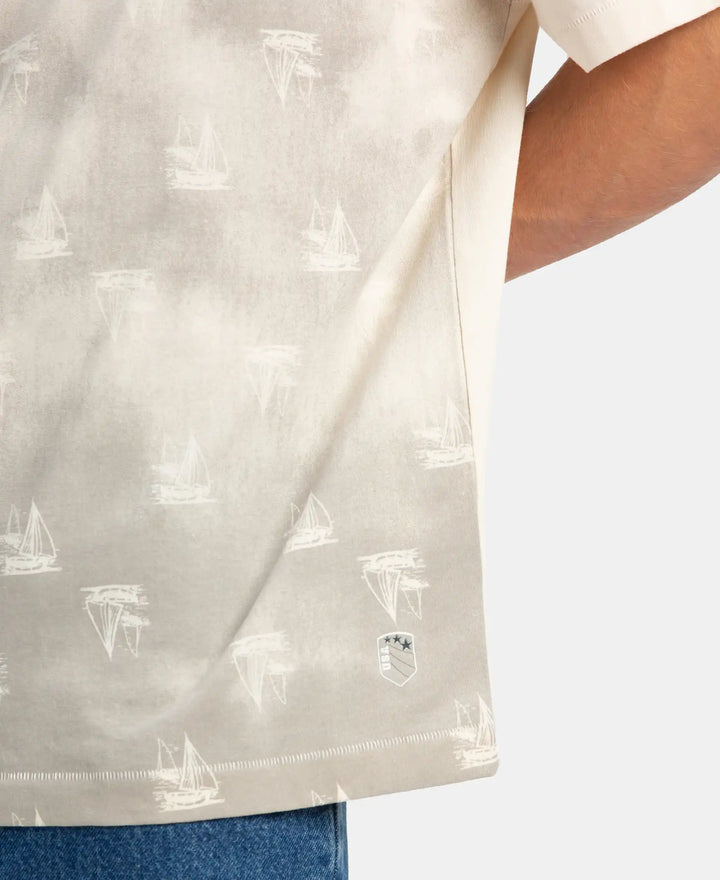 Super Combed Cotton Rich Graphic Printed Oversized T-Shirt - Almond Milk USA