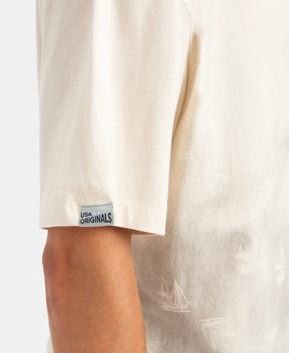 Super Combed Cotton Rich Graphic Printed Oversized T-Shirt - Almond Milk USA