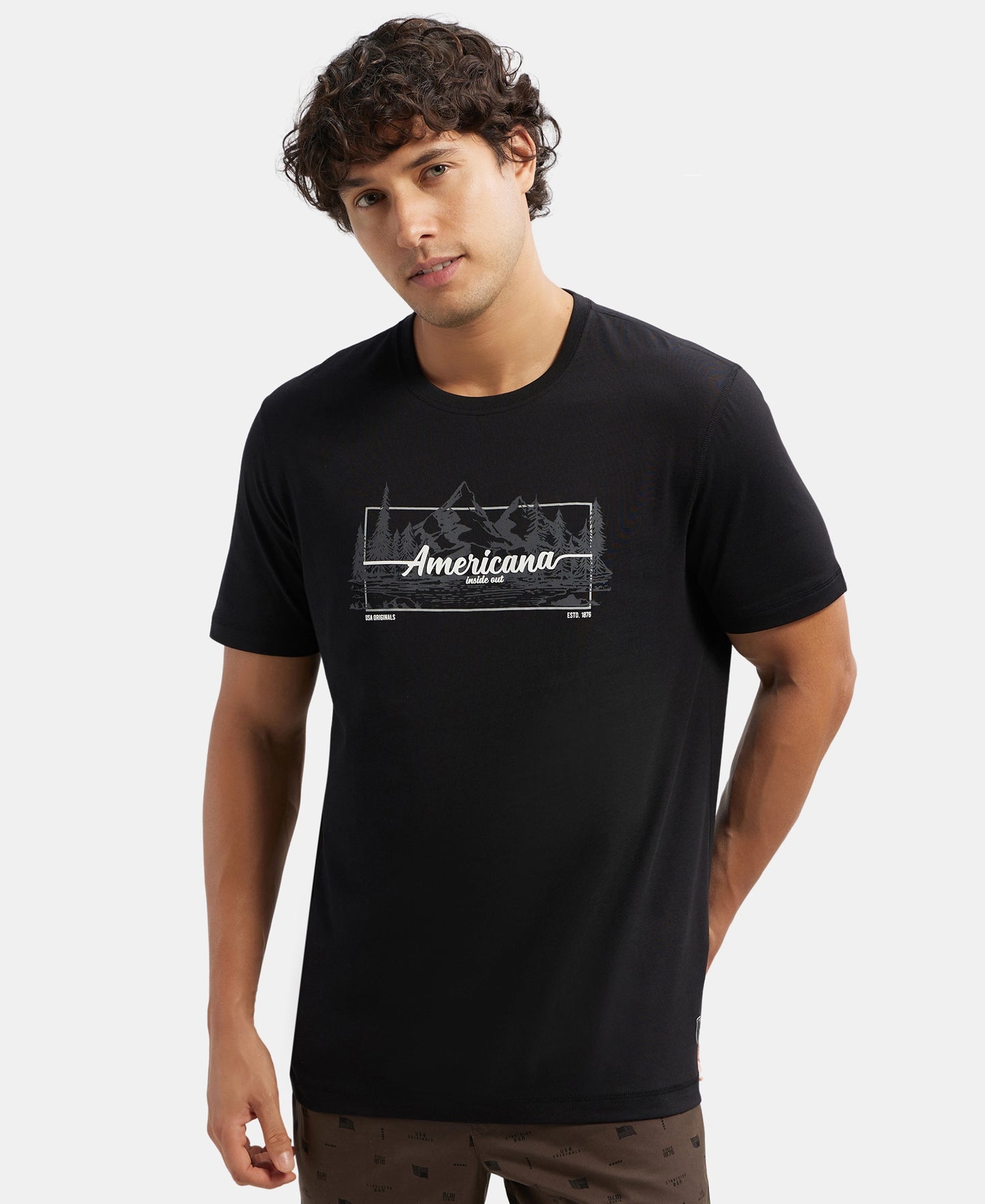 Super Combed Cotton Rich Graphic Printed Round Neck Half Sleeve T-Shirt - Black USA