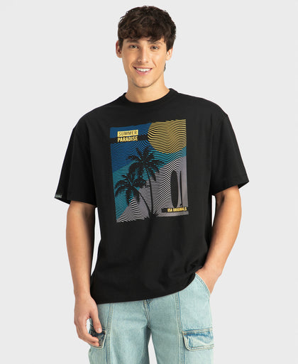 Super Combed Cotton Rich Graphic Printed Oversized T-Shirt - Black