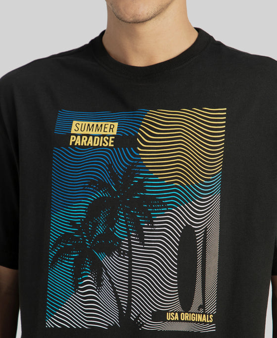 Super Combed Cotton Rich Graphic Printed Oversized T-Shirt - Black