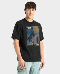 Super Combed Cotton Rich Graphic Printed Oversized T-Shirt - Black