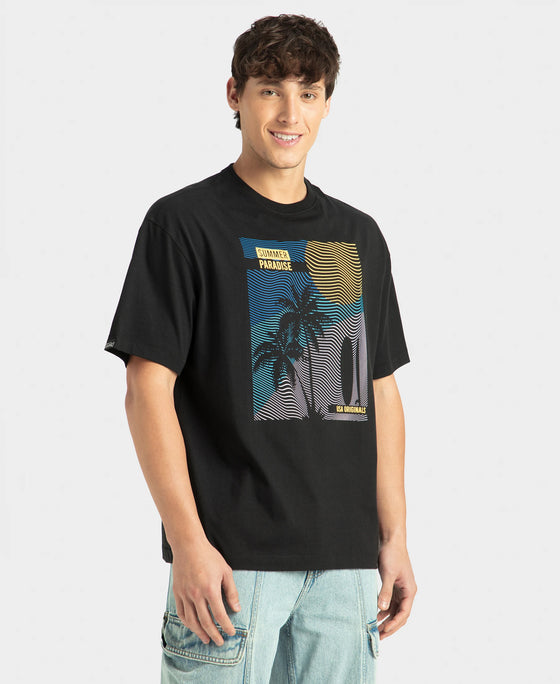 Super Combed Cotton Rich Graphic Printed Oversized T-Shirt - Black