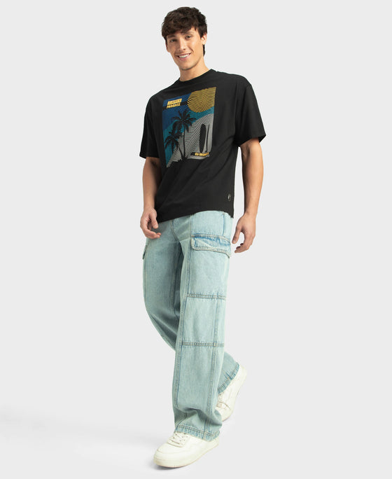 Super Combed Cotton Rich Graphic Printed Oversized T-Shirt - Black