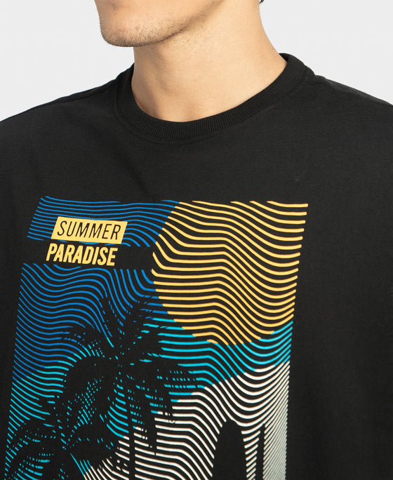 Super Combed Cotton Rich Graphic Printed Oversized T-Shirt - Black