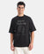 Super Combed Cotton Rich Graphic Printed Oversized T-Shirt - Black