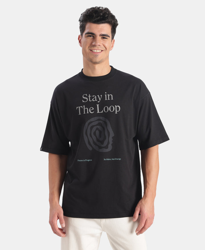 Super Combed Cotton Rich Graphic Printed Oversized T-Shirt - Black