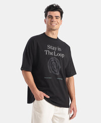 Super Combed Cotton Rich Graphic Printed Oversized T-Shirt - Black