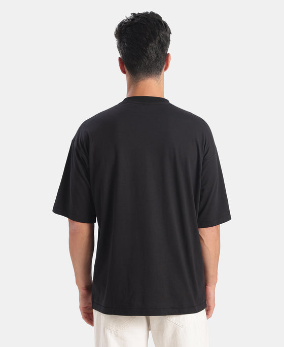 Super Combed Cotton Rich Graphic Printed Oversized T-Shirt - Black