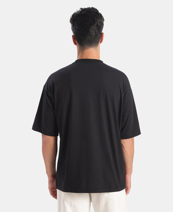 Super Combed Cotton Rich Graphic Printed Oversized T-Shirt - Black