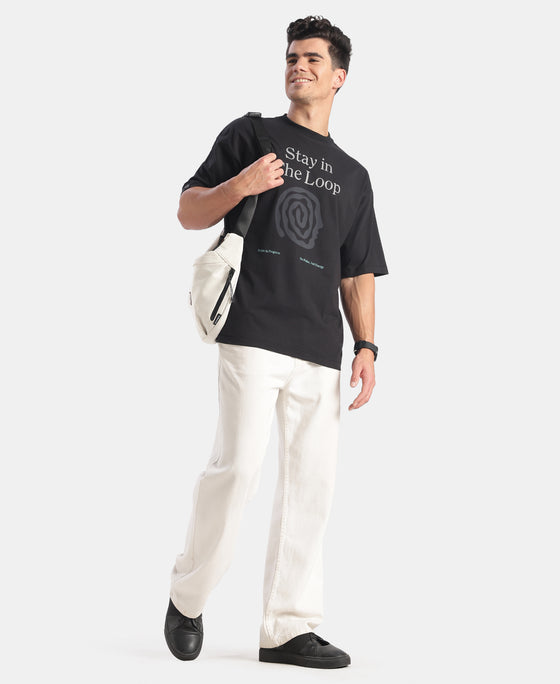 Super Combed Cotton Rich Graphic Printed Oversized T-Shirt - Black