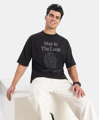 Super Combed Cotton Rich Graphic Printed Oversized T-Shirt - Black