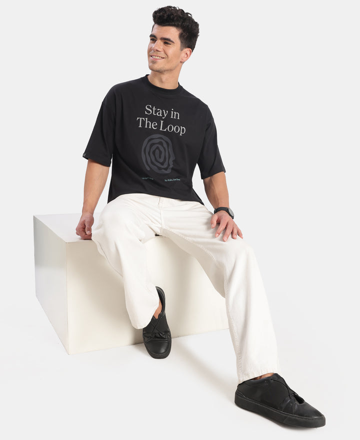 Super Combed Cotton Rich Graphic Printed Oversized T-Shirt - Black