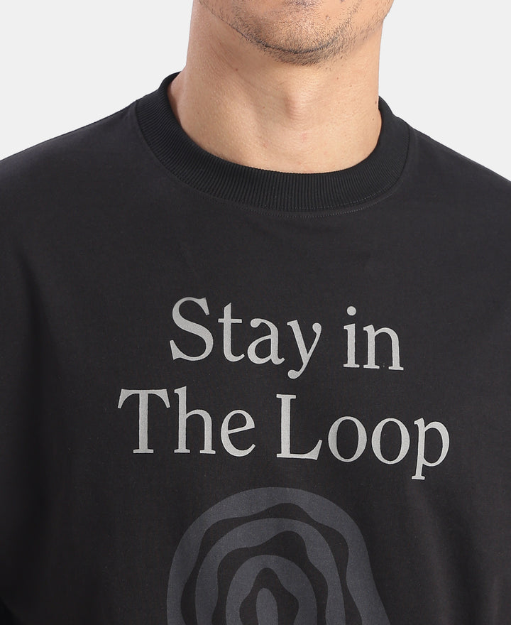Super Combed Cotton Rich Graphic Printed Oversized T-Shirt - Black