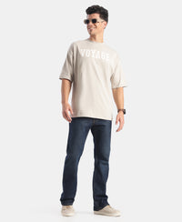 Super Combed Cotton Rich Graphic Printed Oversized T-Shirt - Dove