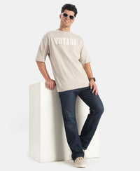 Super Combed Cotton Rich Graphic Printed Oversized T-Shirt - Dove
