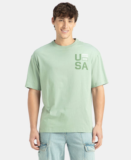 Super Combed Cotton Rich Graphic Printed Oversized T-Shirt - Iceberg Green USA