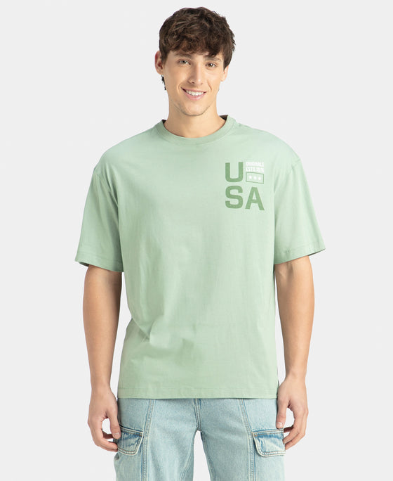 Super Combed Cotton Rich Graphic Printed Oversized T-Shirt - Iceberg Green USA