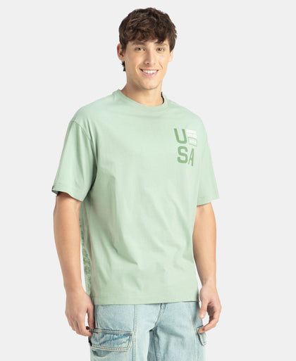 Super Combed Cotton Rich Graphic Printed Oversized T-Shirt - Iceberg Green USA