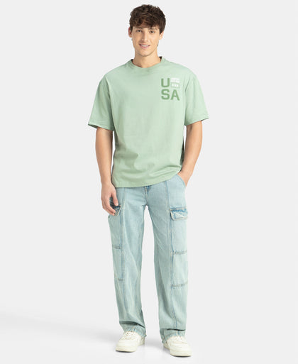 Super Combed Cotton Rich Graphic Printed Oversized T-Shirt - Iceberg Green USA