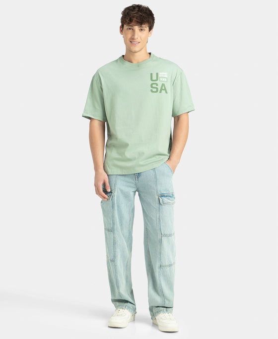 Super Combed Cotton Rich Graphic Printed Oversized T-Shirt - Iceberg Green USA