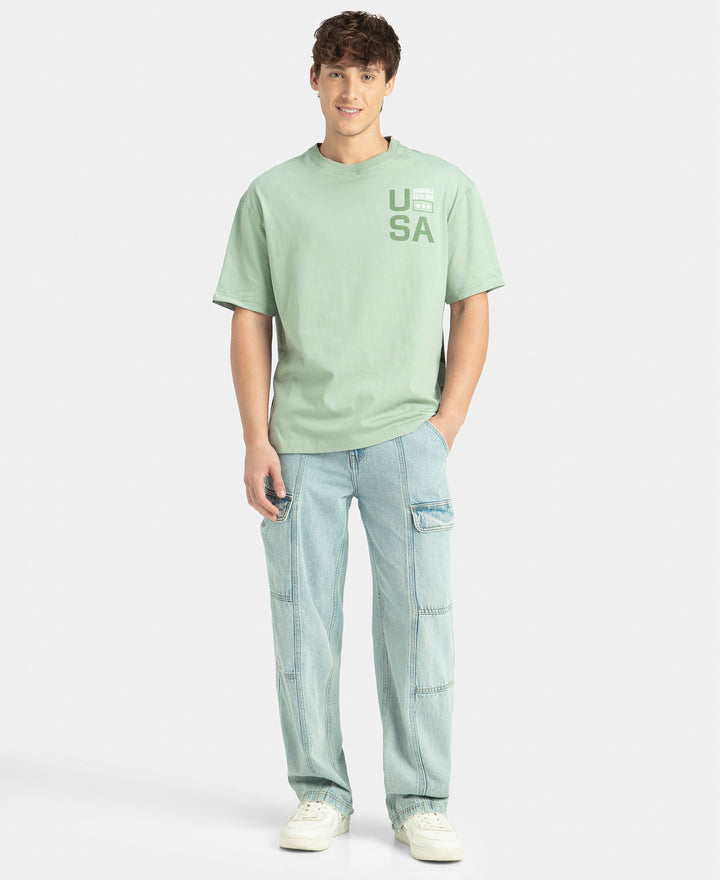 Super Combed Cotton Rich Graphic Printed Oversized T-Shirt - Iceberg Green USA