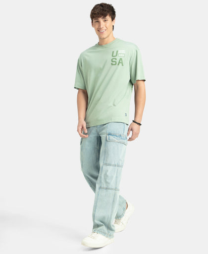 Super Combed Cotton Rich Graphic Printed Oversized T-Shirt - Iceberg Green USA