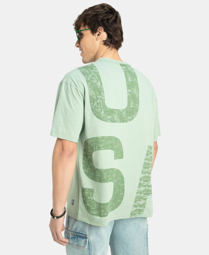 Super Combed Cotton Rich Graphic Printed Oversized T-Shirt - Iceberg Green USA