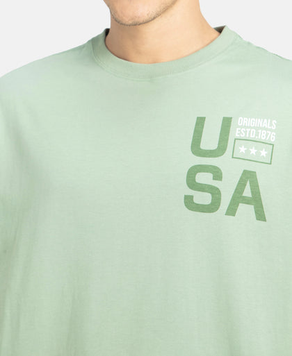 Super Combed Cotton Rich Graphic Printed Oversized T-Shirt - Iceberg Green USA