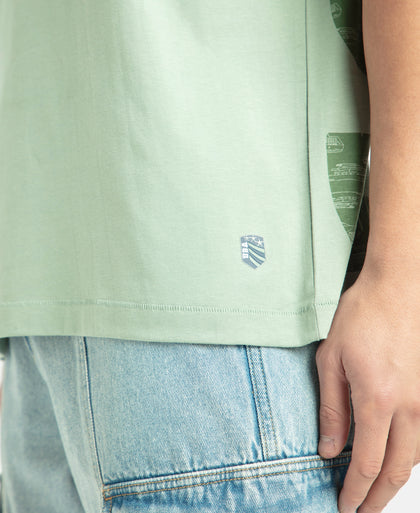 Super Combed Cotton Rich Graphic Printed Oversized T-Shirt - Iceberg Green USA