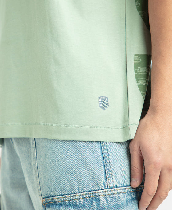 Super Combed Cotton Rich Graphic Printed Oversized T-Shirt - Iceberg Green USA