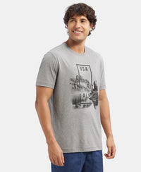 Super Combed Cotton Rich Graphic Printed Round Neck Half Sleeve T-Shirt - Mid Grey Melange USA