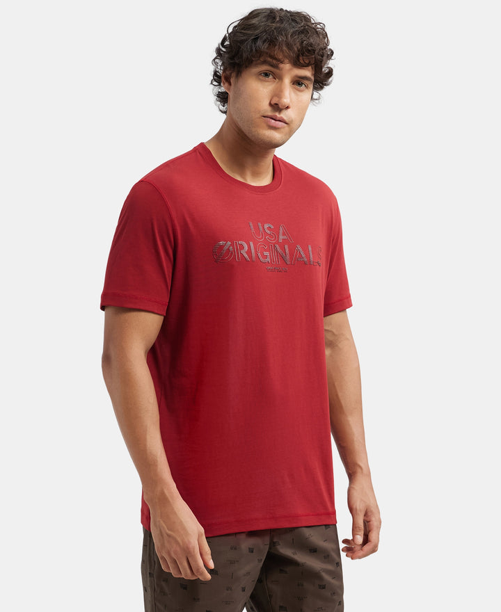 Super Combed Cotton Rich Graphic Printed Round Neck Half Sleeve T-Shirt - Sundried Tomato USA