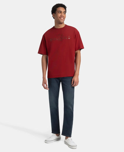 Super Combed Cotton Rich Graphic Printed Oversized T-Shirt - Sundried Tomato USA