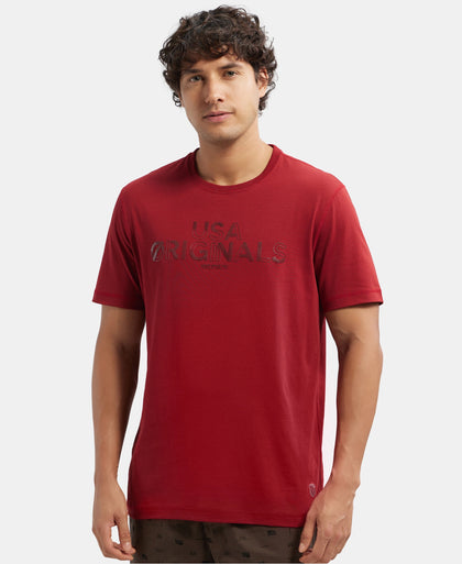 Super Combed Cotton Rich Graphic Printed Round Neck Half Sleeve T-Shirt - Sundried Tomato USA