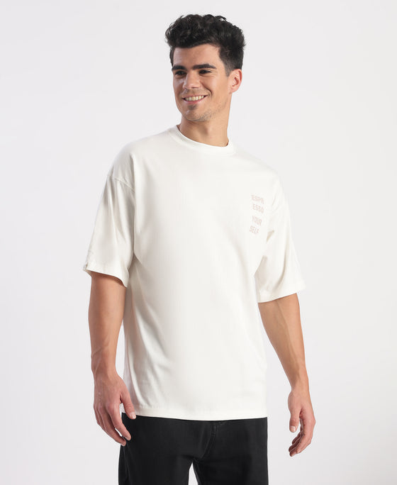 Super Combed Cotton Rich Graphic Printed Oversized T-Shirt - White