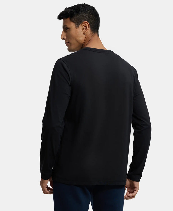 Super Combed Cotton Rich Graphic Printed Round Neck Full Sleeve T-Shirt - Black