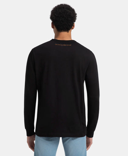 Super Combed Cotton Rich Graphic Printed Round Neck Full Sleeve T-Shirt - Black USA