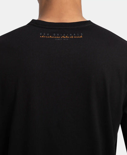 Super Combed Cotton Rich Graphic Printed Round Neck Full Sleeve T-Shirt - Black USA