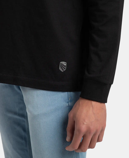 Super Combed Cotton Rich Graphic Printed Round Neck Full Sleeve T-Shirt - Black USA