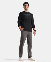 Super Combed Cotton Rich Graphic Printed Round Neck Full Sleeve T-Shirt - Black New