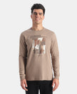Super Combed Cotton Rich Graphic Printed Round Neck Full Sleeve T-Shirt - Brownie Melange