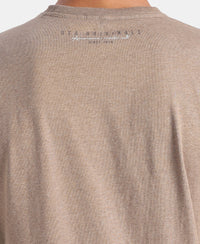 Super Combed Cotton Rich Graphic Printed Round Neck Full Sleeve T-Shirt - Brownie Melange