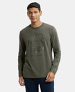 Super Combed Cotton Rich Graphic Printed Round Neck Full Sleeve T-Shirt - Deep Olive