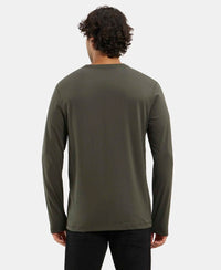 Super Combed Cotton Rich Graphic Printed Round Neck Full Sleeve T-Shirt - Deep Olive-3