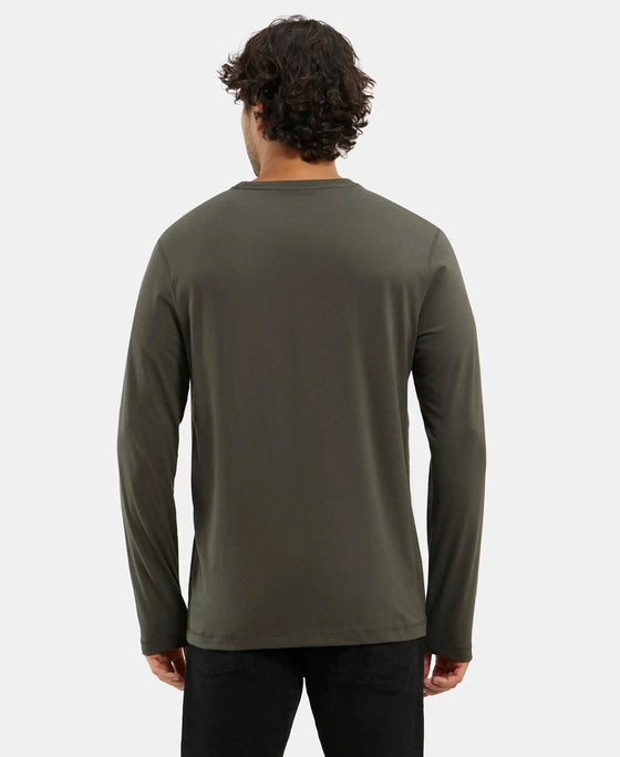 Super Combed Cotton Rich Graphic Printed Round Neck Full Sleeve T-Shirt - Deep Olive-3