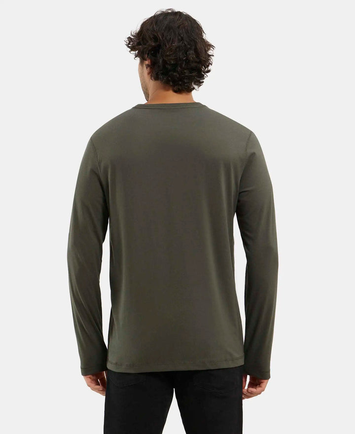 Super Combed Cotton Rich Graphic Printed Round Neck Full Sleeve T-Shirt - Deep Olive-3