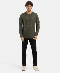 Super Combed Cotton Rich Graphic Printed Round Neck Full Sleeve T-Shirt - Deep Olive-4